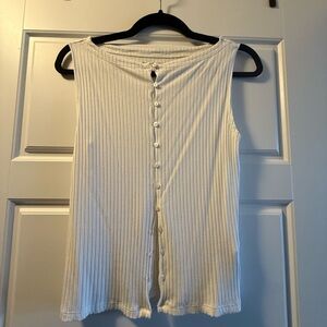 Abercrombie & Fitch White Ribbed Button-Down Top
